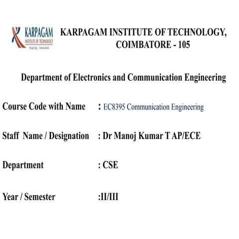 EC8395  COMMUNICATION ENGINEERING UNIT I
