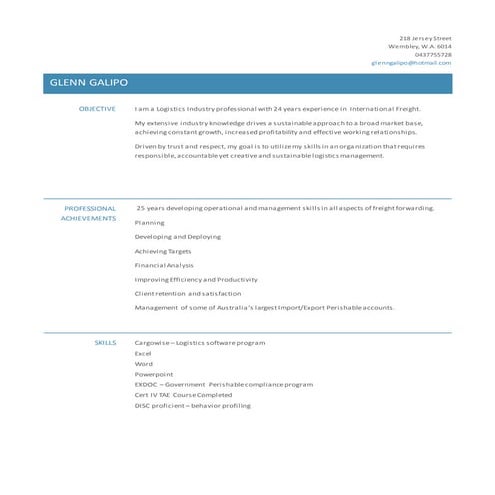 CV Glenn - Logistics