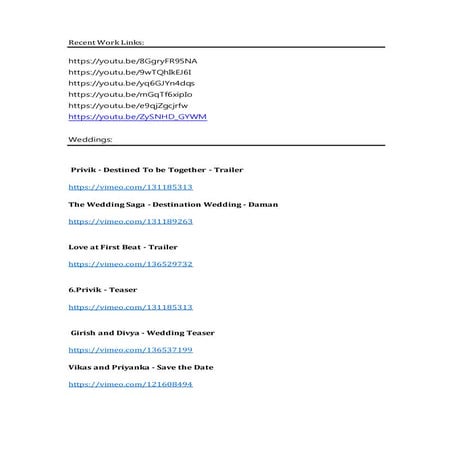Recent Work Links | DOCX