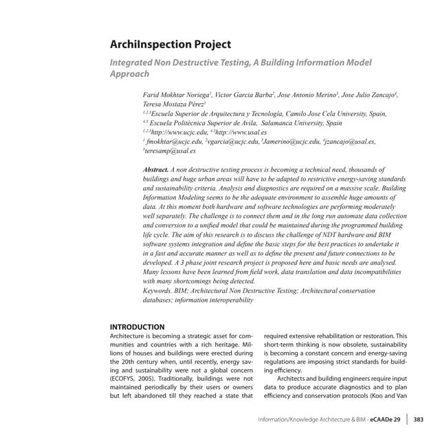 ArchiInspection Project: Integrated Non Destructive Testing, A Building Infor...