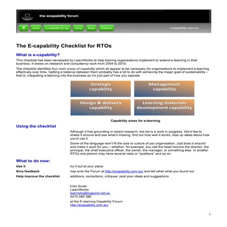 E-learning Organistional Capability Checklist