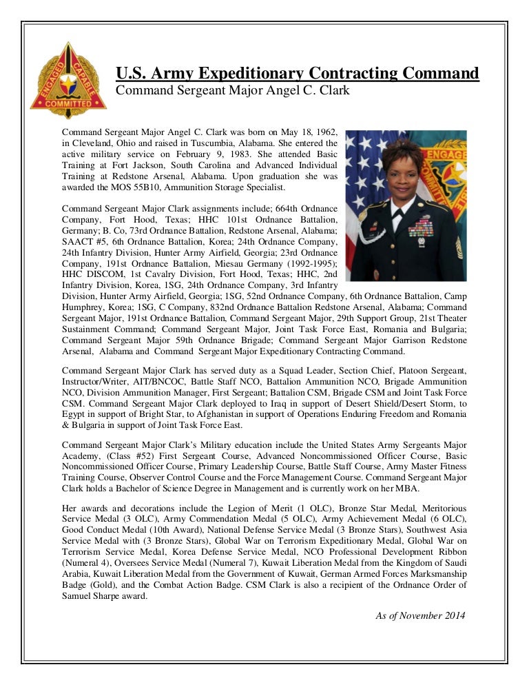 biography csm angel clark ecc command sergeant major autobiography powerpoint template