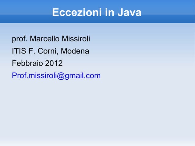 Eccezioni in java PPT