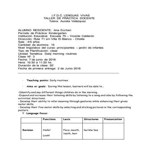 Kindergarten lesson plan 3 