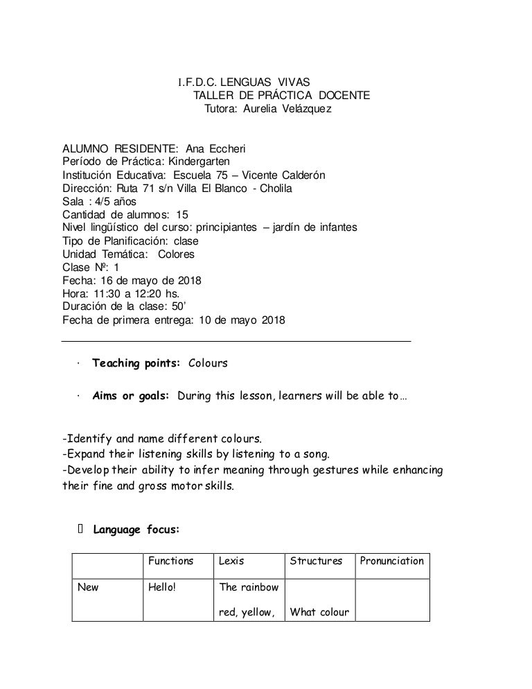 Kindergarten lesson plan 1