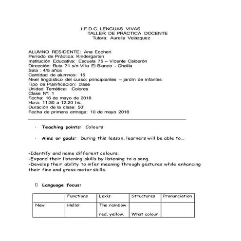 Kindergarten lesson plan 1 