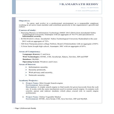 AMARNATH REDDY.B(RESUME) - IS | PDF