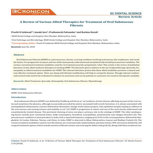 Various Allied Therapies for Treatment of Oral Submucous Fibrosis