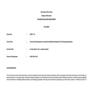 Eced 114 & 115 syllabi