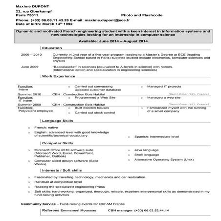 ECE model CV. Use this as a model. You can do even better!