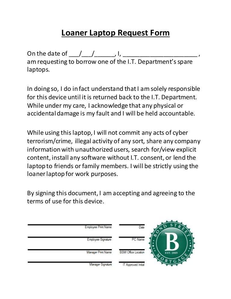 Laptop Loan Agreement Template