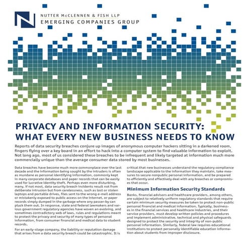Privacy and Information Security:  What Every New Business Needs to Know