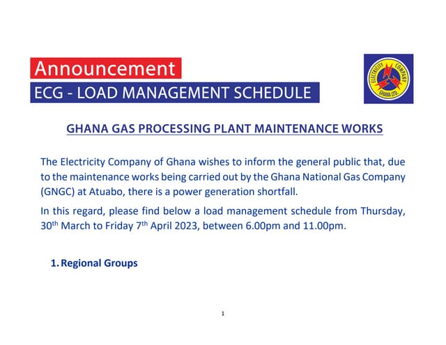 See the new ECG load-shedding schedule for March 30 to April 7, 2023