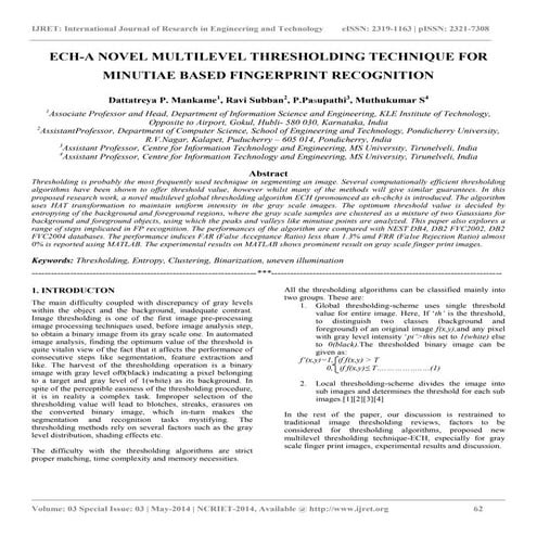 Ech a novel multilevel thresholding technique for minutiae based fingerprint ...