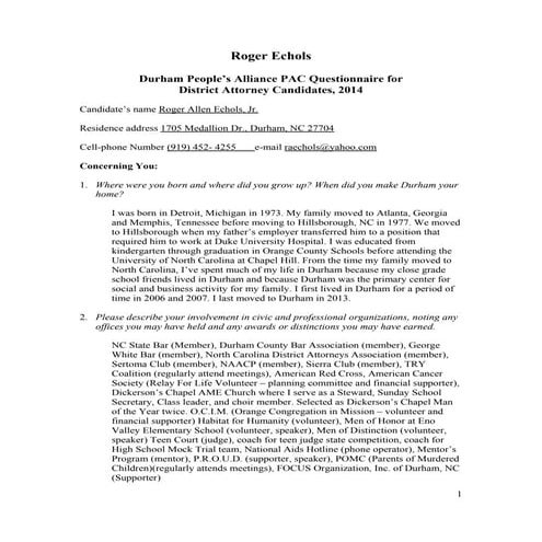 Roger Echols 2014 PA-PAC Questionnaire