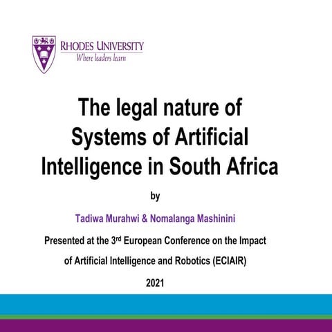 The legal nature of systems of artificial intelligence in South Africa ...