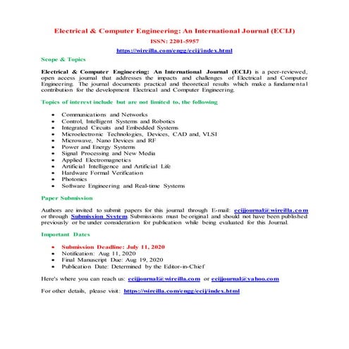 Electrical & Computer Engineering: An International Journal (ECIJ)