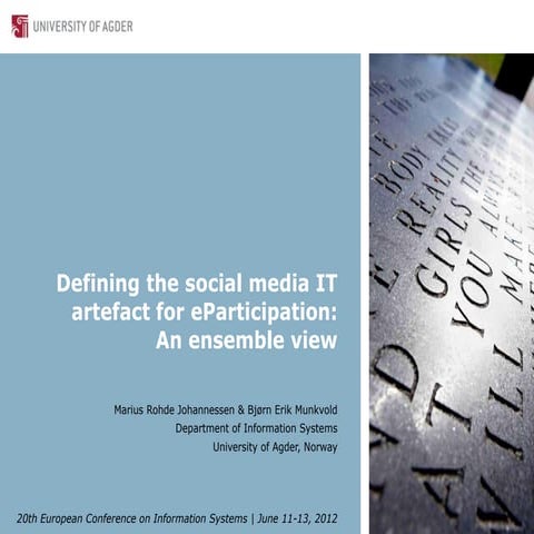 Defining the IT artefact in social media for eParticipation: An Ensemble view