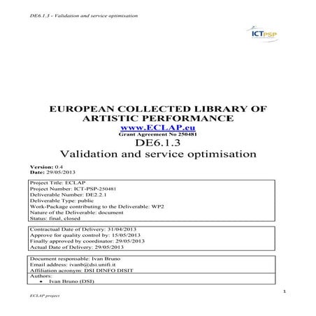 Eclap Validation and service optimisation, final report