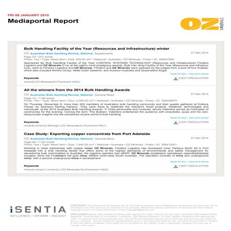 OZ Minerals and Flinders Ports