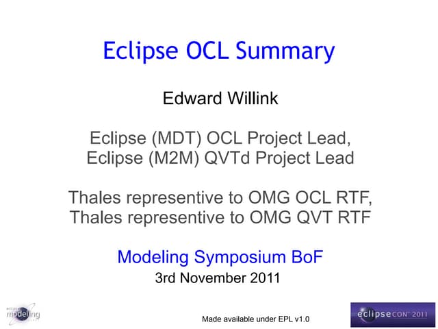 Eclipse OCL Summary