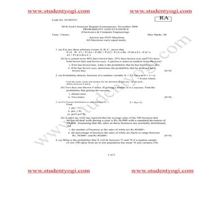 E C M2221  P R O B A B I L I T Y  A N D  S T A T I S T I C S Set1