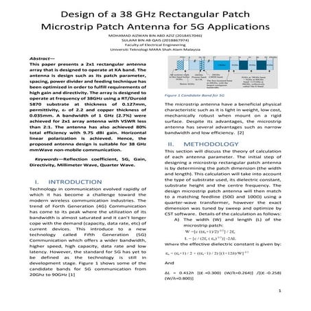38 GHz rectangular patch antenna CST