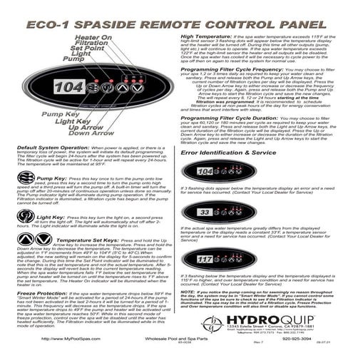 Eco 1 spaside instruction sheet