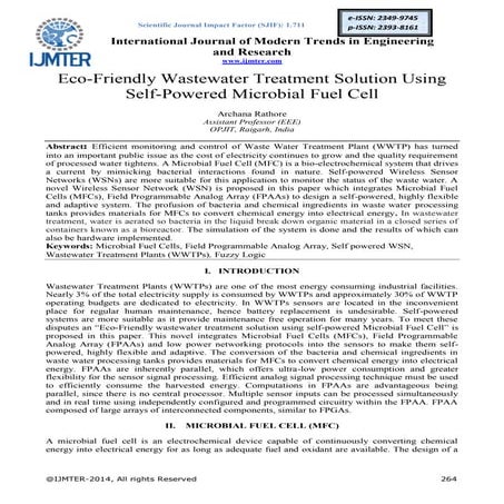 Eco-Friendly Wastewater Treatment Solution Using Self-Powered Microbial Fuel ...