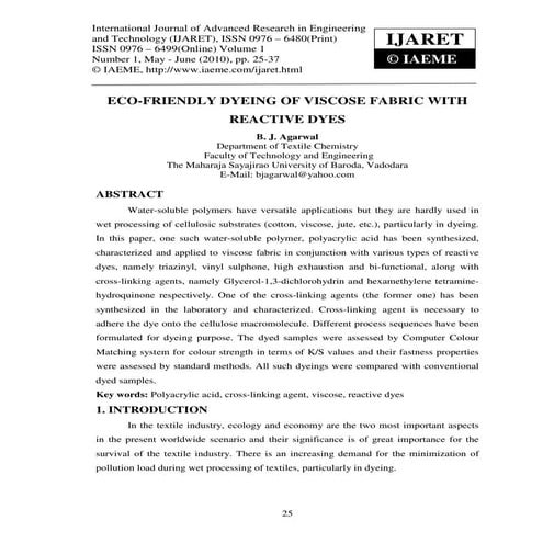 Eco friendly dyeing of viscose fabric with reactive dyes