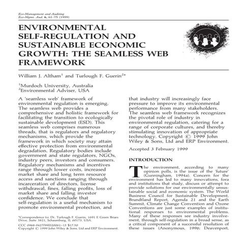 ENVIRONMENTAL SELF-REGULATION AND SUSTAINABLE ECONOMIC GROWTH: THE ...