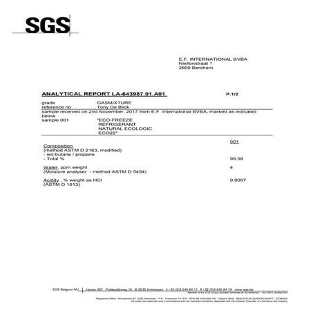 ECO22 Analytical Report - Hydrocarbon Refrigerant