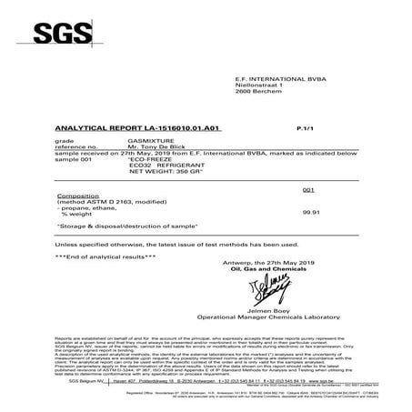 ECO32 Analytical Report - Hydrocarbon Refrigerant