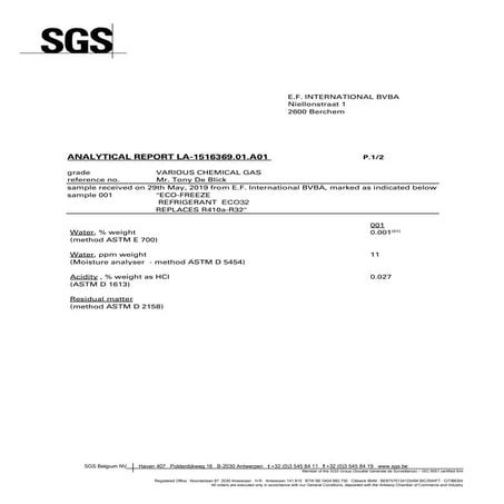 ECO32 Analytical Report - Hydrocarbon Refrigerant