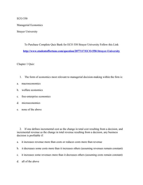 Eco 550 complete quiz bank week 1 11  strayer university - latest & complete