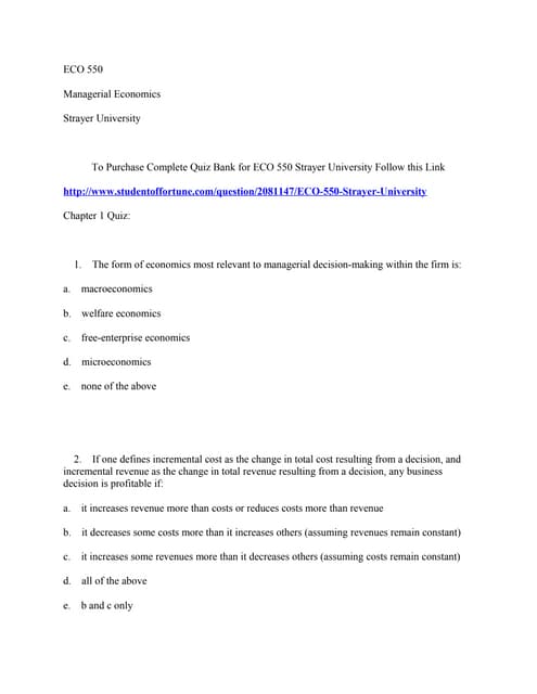 Eco 550 complete quiz bank week 1 11  strayer university - latest & complete