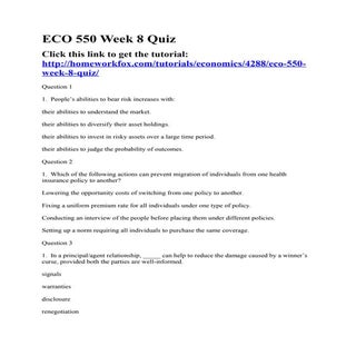 Eco 550 week 8 quiz