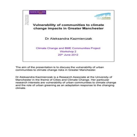 Vulnerability of communities to climate change