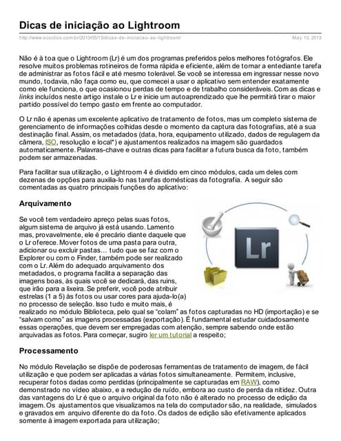 Dicas de iniciação ao Lightroom