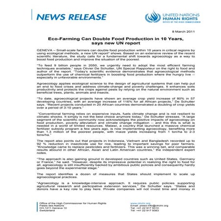 Eco Farming  Can  Double  Food  Production In 10  Years,