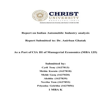 Report on Automobile Industry Analysis