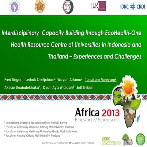 Interdisciplinary capacity building through Ecohealth-One Health Resource Cen...