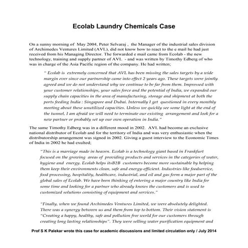 Ecolab laundry chemicals case