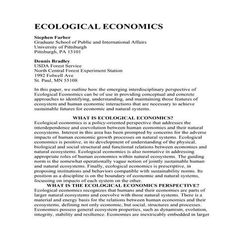 Ecological economics. Farber & bradley