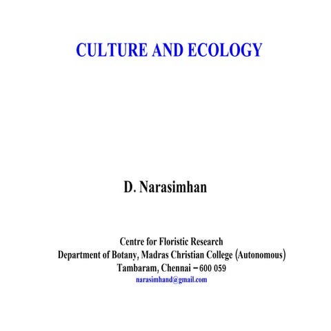 Culture and Ecology - Cultivation, Food, Concepts of Ecology