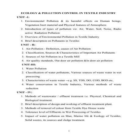 Ecology & pollution control in textile industry | PDF