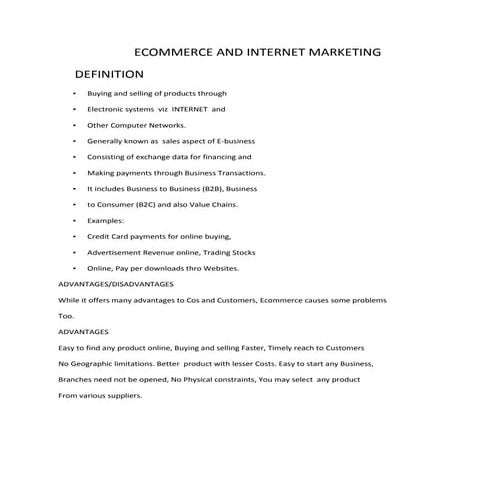 Ecommerce and internet marketing