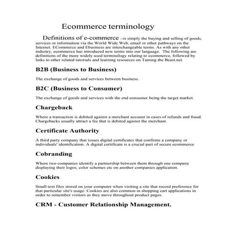 E commerce terminology and definitions