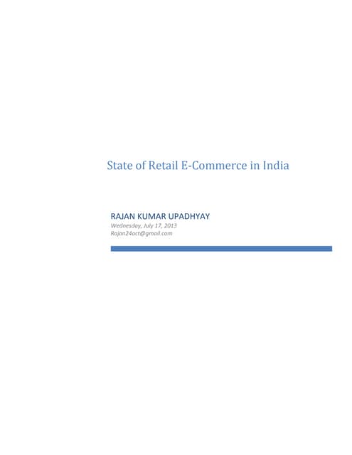 State of Retail E-commerce In India