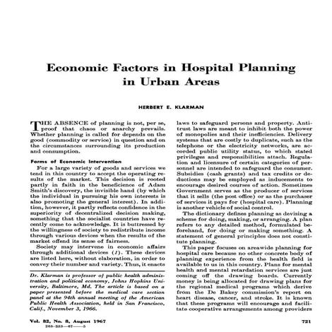 Ecomomic factors for hospital planning